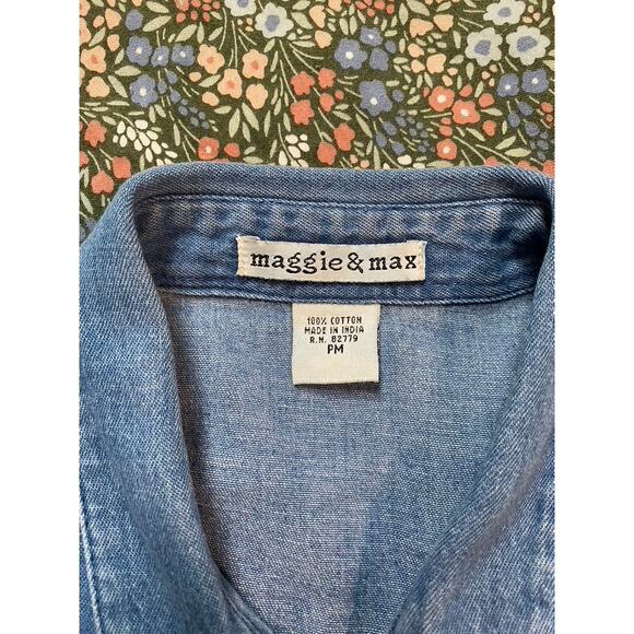 Chambray Long Sleeve Shirt Fall Leaves Embroidered - Picture 5 of 6